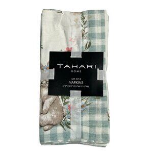 Tahari Home‎ Cloth Napkins Easter Dinner Holiday Green Plaid Bunny Floral Set 8